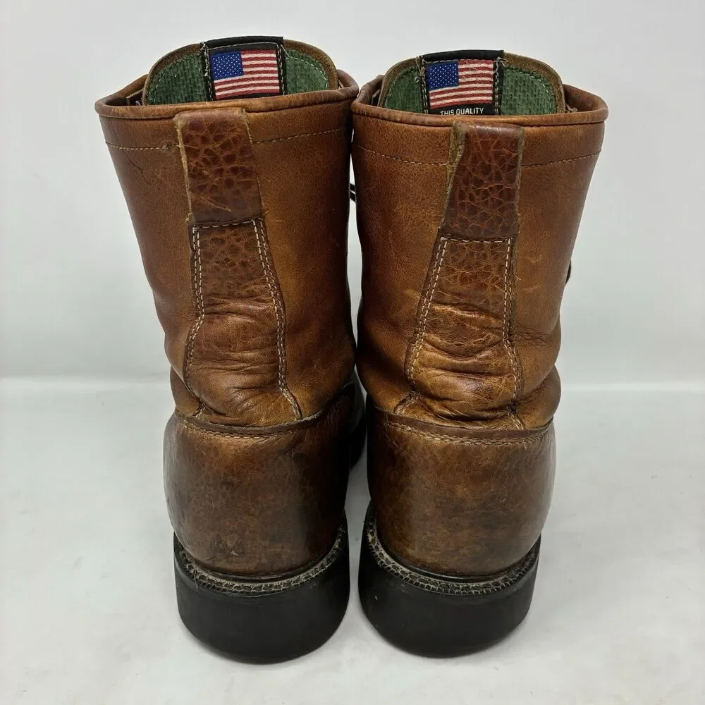 Justin Packer Logger Chestnut Brown 762 Kiltie Leather Work Boots USA Mens 8.5D